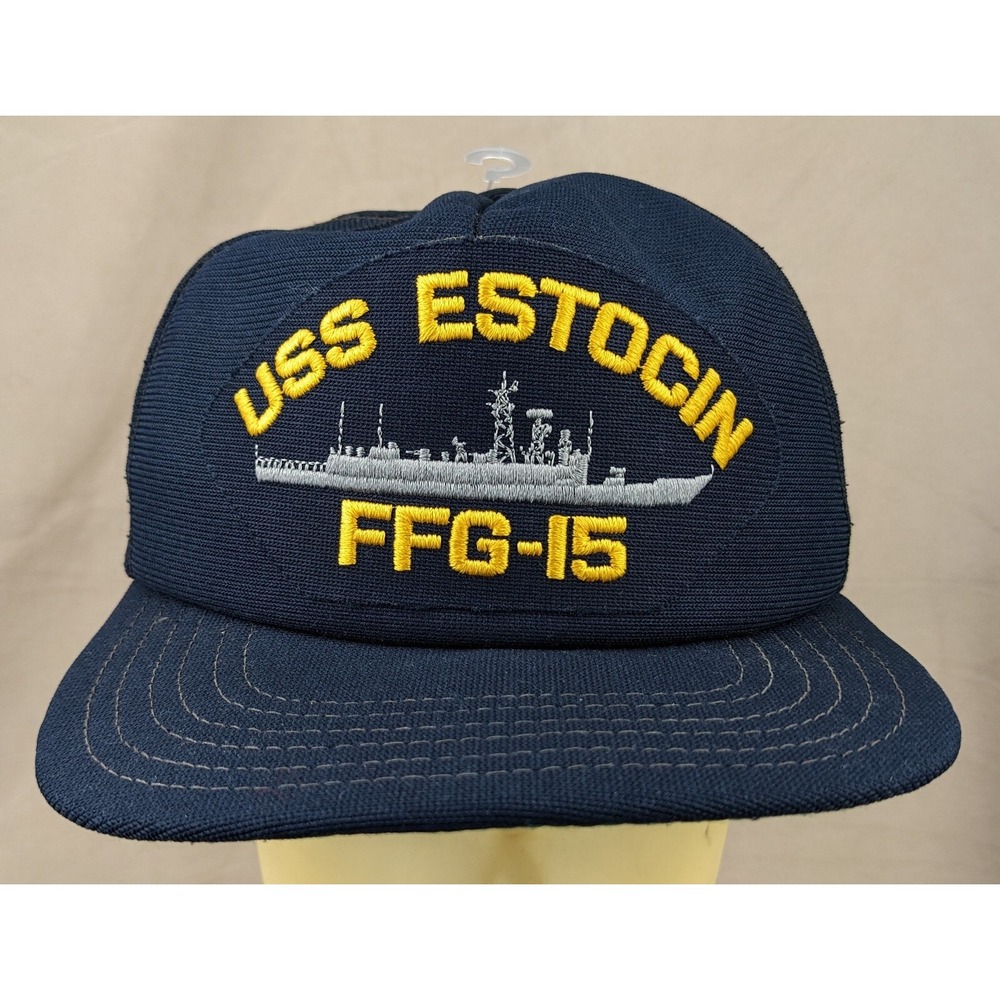 Vintage USS Estocin FFG-15 Made In‎ The USA Blue Adjustable Navy Trucker